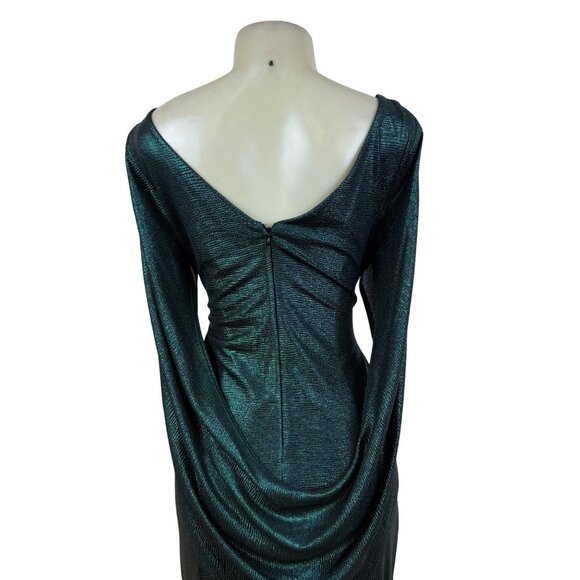 R&M Richard’s Green Metallic Long Sleeve Maxi Dress Women's Shimmery Sz 12 - Picture 7 of 11